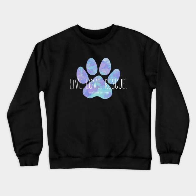 Live Love Rescue Blue Dog Paw Crewneck Sweatshirt by cottoncanvas